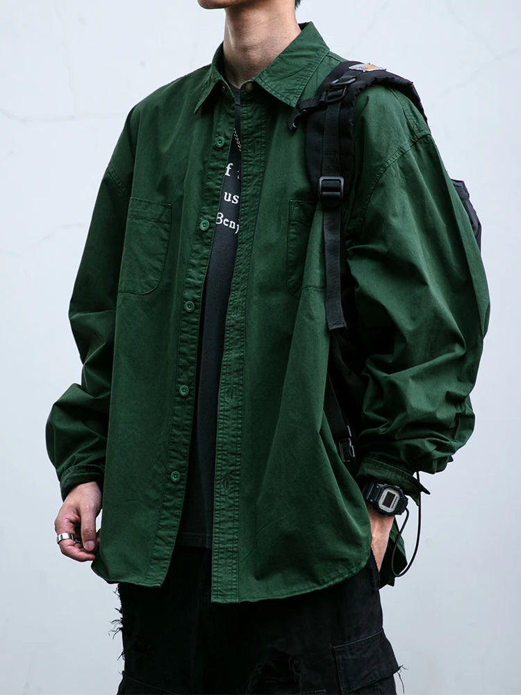 Japanese Streetwear High Quality Cargo Shirts For Men Vintage Casual Long Sleeve Spring Autumn Harajuku Thin Coat Mens Clothing