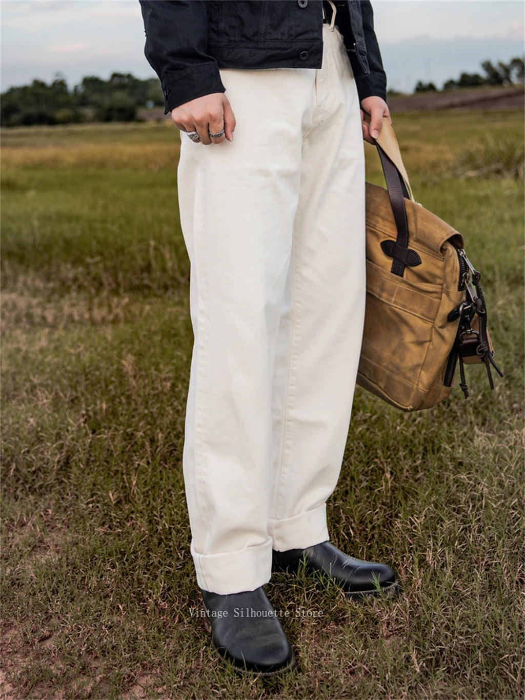 Red Tornado 55501 White Relaxed Straight Men's Jeans Rugged Style 14oz Selvedge Denim Pants