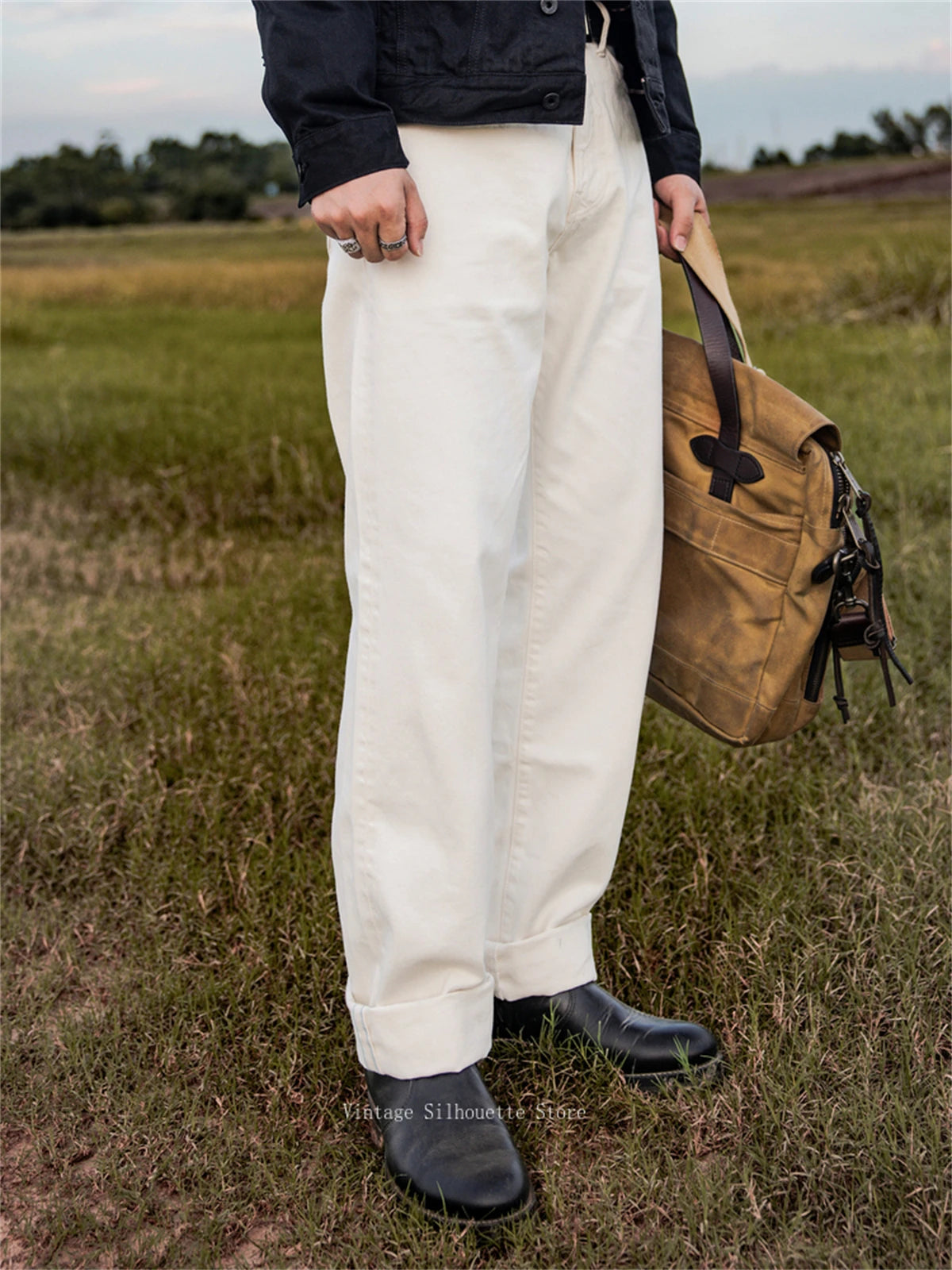 Red Tornado 55501 White Relaxed Straight Men's Jeans Rugged Style 14oz Selvedge Denim Pants