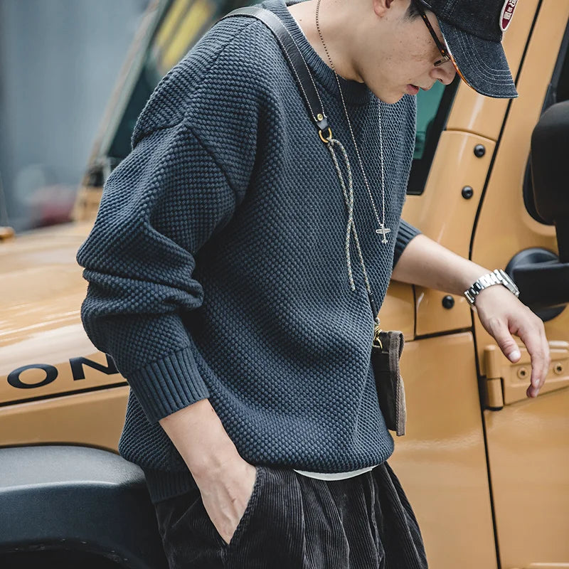 Vintage Gray Sweater, Chunky Knit Pullover, Round Neck