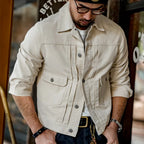 Maden Retro Type II Denim Jackets Beige Cotton Washed Denim Coats for Men's Autumn Versatile Single-breasted Lapel Outwear