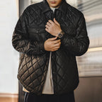 Maden Retro Quilted Diamond Grid Jacket Loose Fit Cotton-padded Coat Collar Warm Versatile Men's Outerwear for Autumn and Winter