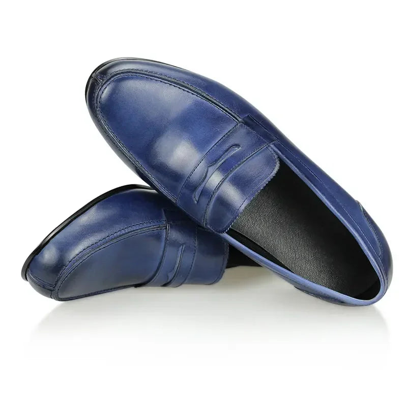 Driving Shoes Men's Loafer For Business Casual Daily Work Genuine Leather Elegant Finish Comfortable Handmade Blue Shoe New