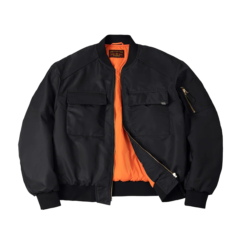 Maden Baseball Collar MA1 Bomber Jacket for Men Classical Orange Lining Double-pocket Coats Thickened Fall and Winter Jacket