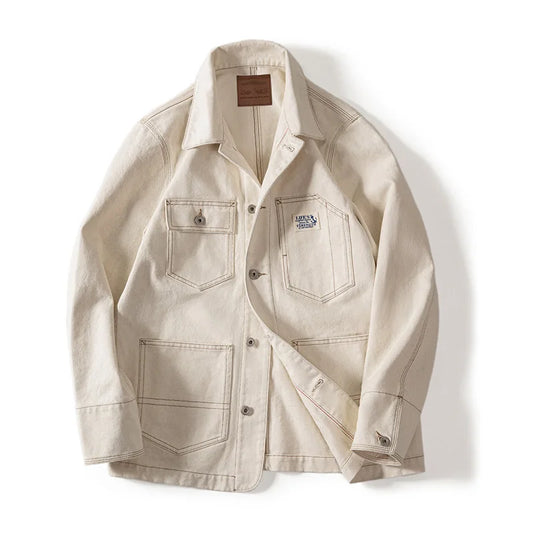 Maden Men's Vintage Classic Work Jacket Four Pockets and Five Buttons Male Spring and Autumn Beige Jacket Cotton Seed Husk Top