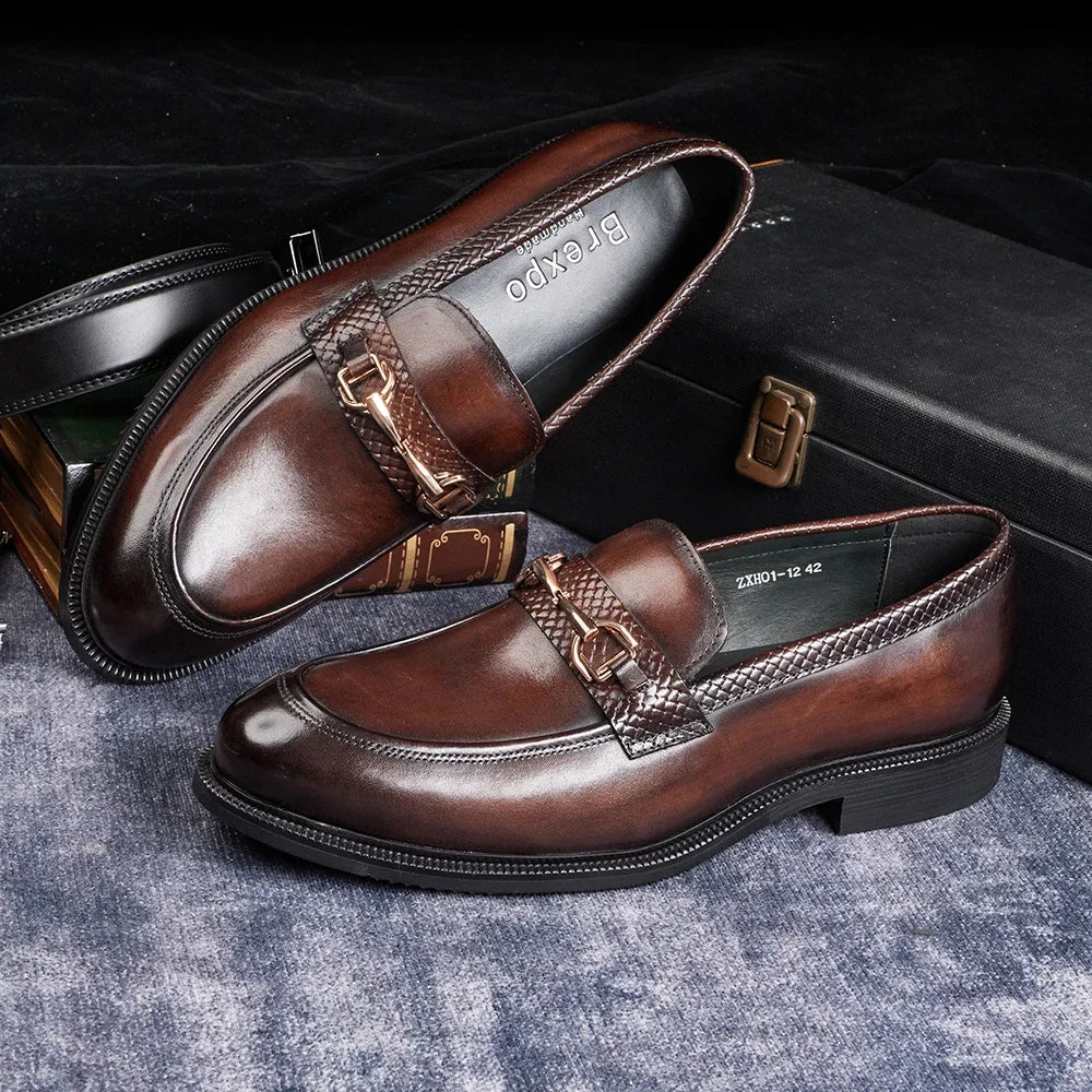 Handmade Men's Casual Leather Shoes New Style Slip-On Low Heel Business Fashion Cowhide First Layer Comfortable Men's Footwear