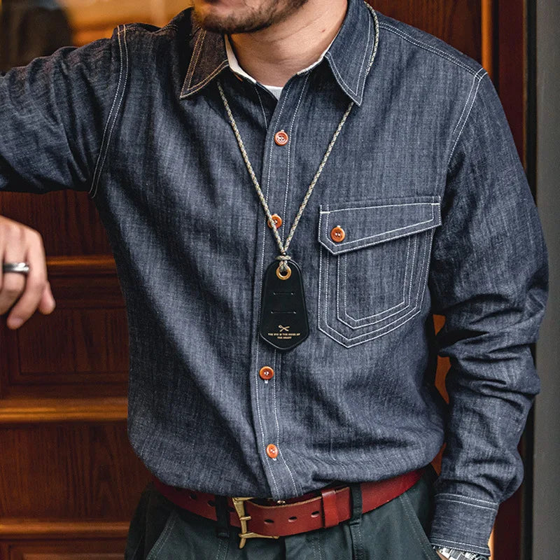 Maden Retro Slim Long Sleeve Denim Shirts
