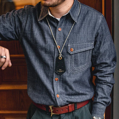 Maden Retro Slim Long Sleeve Denim Shirts