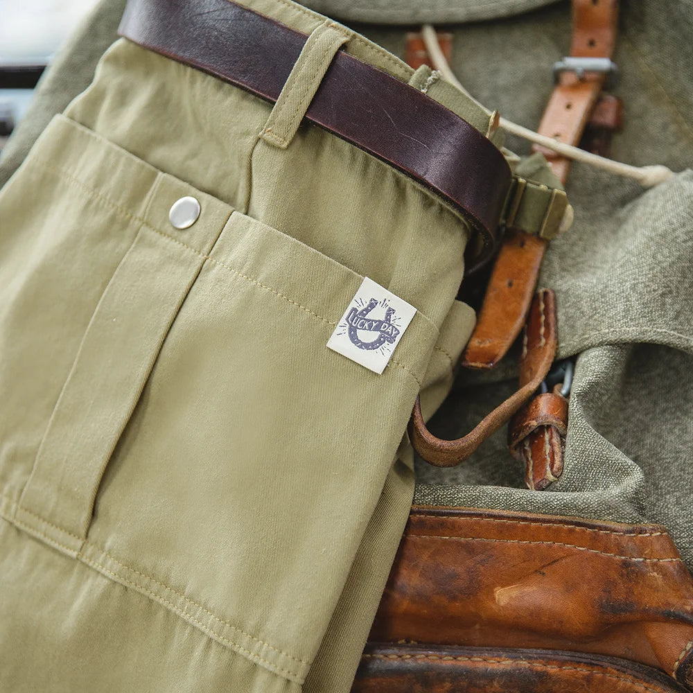 Maden Vintage P37 Cotton Cargo Shorts Men's Summer Solid Color Adjustable Waist Shorts Straight Leg Military Style Casual Bottom