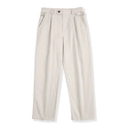 Maden Vintage Gentleman Naples Pants Korea Fashion Casual  Paris Button Straight Wide Trousers 100% Cotton Solid Work Suit Pants