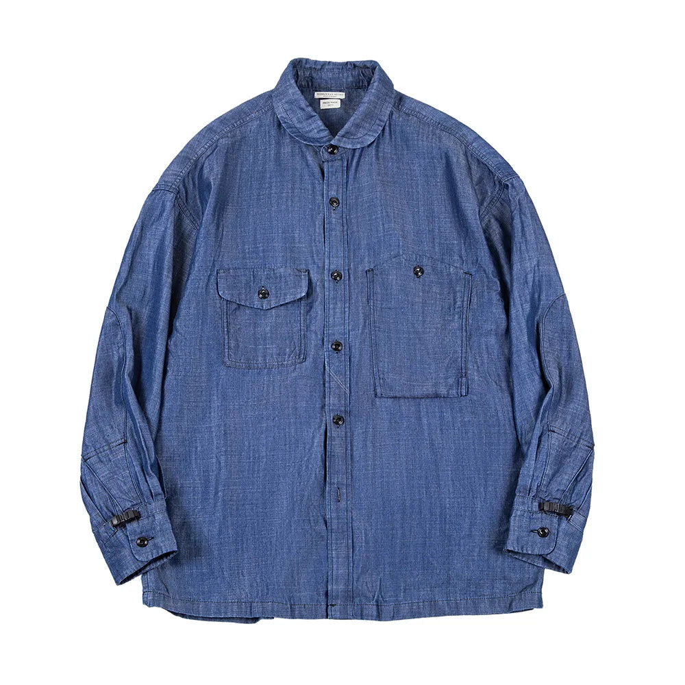 Maden 2023 Autumn Men's Vintage Tencel Denim Shirts Amekaji Lycra Long Sleeve CPO Shirt Jacket Uncle Fu Brand Luxury Jean Blouse