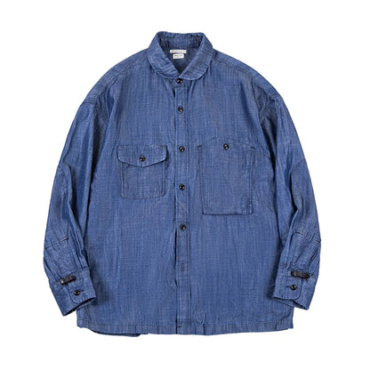Maden 2023 Autumn Men's Vintage Tencel Denim Shirts Amekaji Lycra Long Sleeve CPO Shirt Jacket Uncle Fu Brand Luxury Jean Blouse