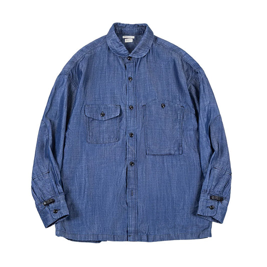 Maden 2023 Autumn Men's Vintage Tencel Denim Shirts Amekaji Lycra Long Sleeve CPO Shirt Jacket Uncle Fu Brand Luxury Jean Blouse