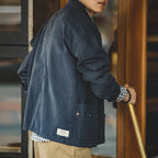 Maden Retro French Jacket Multi-Pocket Lapel Navy Heavyweight Single-breasted Hunting Coat for Men's Spring and Autumn Tops