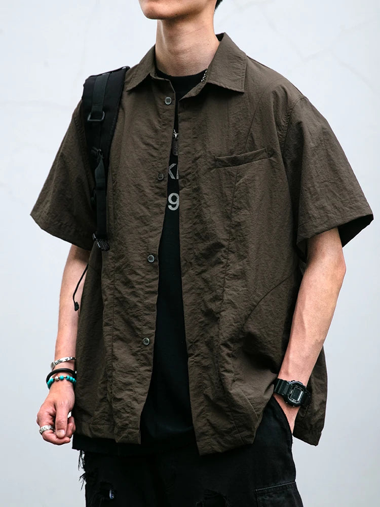 Japanese Vintage Work Shirt Men Quick Dry Short Sleeve Summer Streetwear Casual Cooling Fashion Casual Top Hrajuku Shirts Male