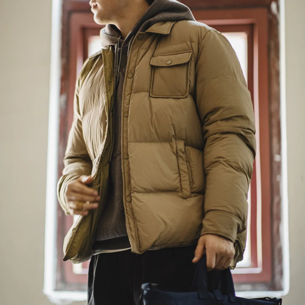 Maden Casual 90% White Duck Down Jacket Lightweight Warm Cold-resistant Single-breasted Lapel Puffer Jacket Men Winter Outerwear