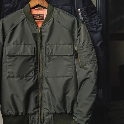 Maden Baseball Collar MA1 Bomber Jacket for Men Classical Orange Lining Double-pocket Coats Thickened Fall and Winter Jacket