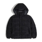 Maden Men's Corduroy Down Jacket Winter Thickened Warm Striped Hooded Coat Vintage Padded Jackets Removable Hood Black Clothing