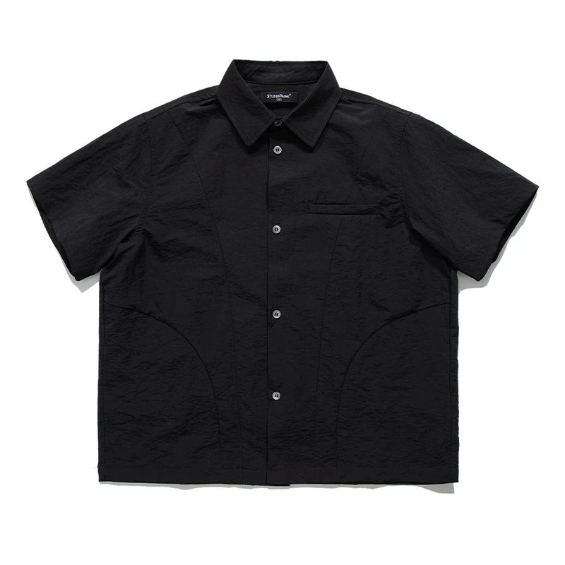 Japanese Vintage Work Shirt Men Quick Dry Short Sleeve Summer Streetwear Casual Cooling Fashion Casual Top Hrajuku Shirts Male