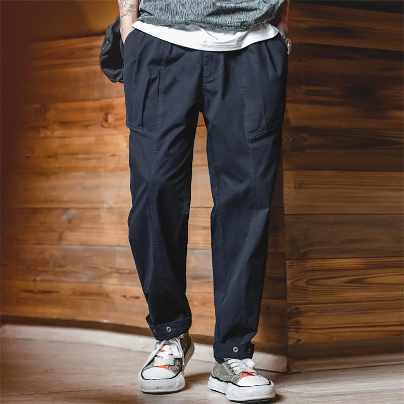 Maden Men's Vintage Military Green Cargo Pants Zipper Fly Loose Fit Pants Straight Leg Casual Pockets Spring and Fall Trousers