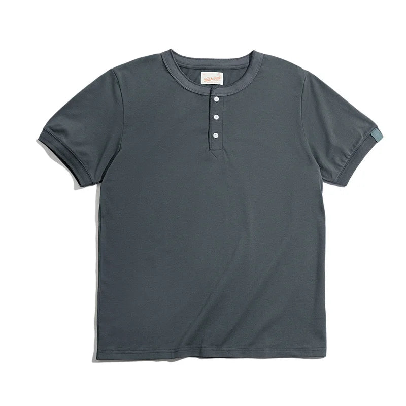 Maden Men's Vintage Heavyweight Henley Shirts Short Sleeve Casual Solid T-Shirt Basic Plain 100% Cotton Tee Shirts Summer Tops