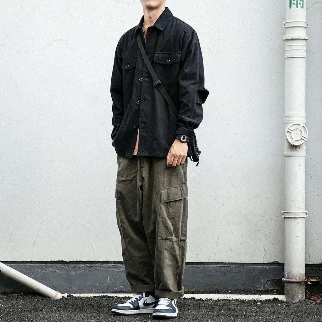 Japanese Streetwear High Quality Long Sleeve Shirt Men Clothing Harajuku Casual Cargo Coat Korean Fashion Trendy Top Male