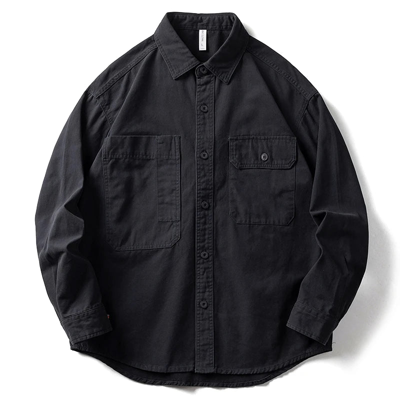 Japanese Streetwear Loose Shirt Men Clothing Spring Autumn Vintage Casual Long Sleeve Harajuku High Quality Cargo Coat Male