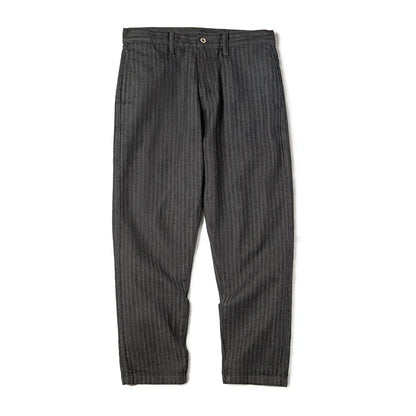 Maden Men's Vintage Gray Vertical Stripe Jeans 12.8OZ Mid-rise Straight Pants Amekaji Tapered Jeans Male Autumn Cotton Pants
