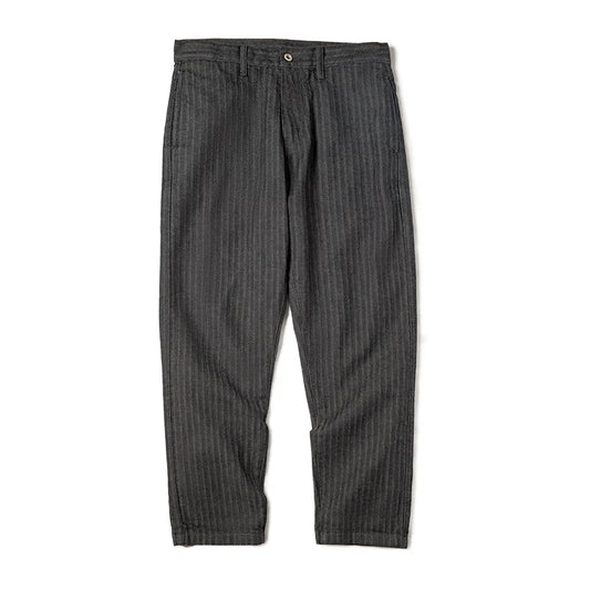 Maden Men's Vintage Gray Vertical Stripe Jeans 12.8OZ Mid-rise Straight Pants Amekaji Tapered Jeans Male Autumn Cotton Pants