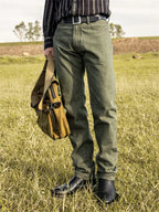 Red Tornado Men's Regular Straight Fit Jeans in Green Rugged Style Selvage Denim Pants