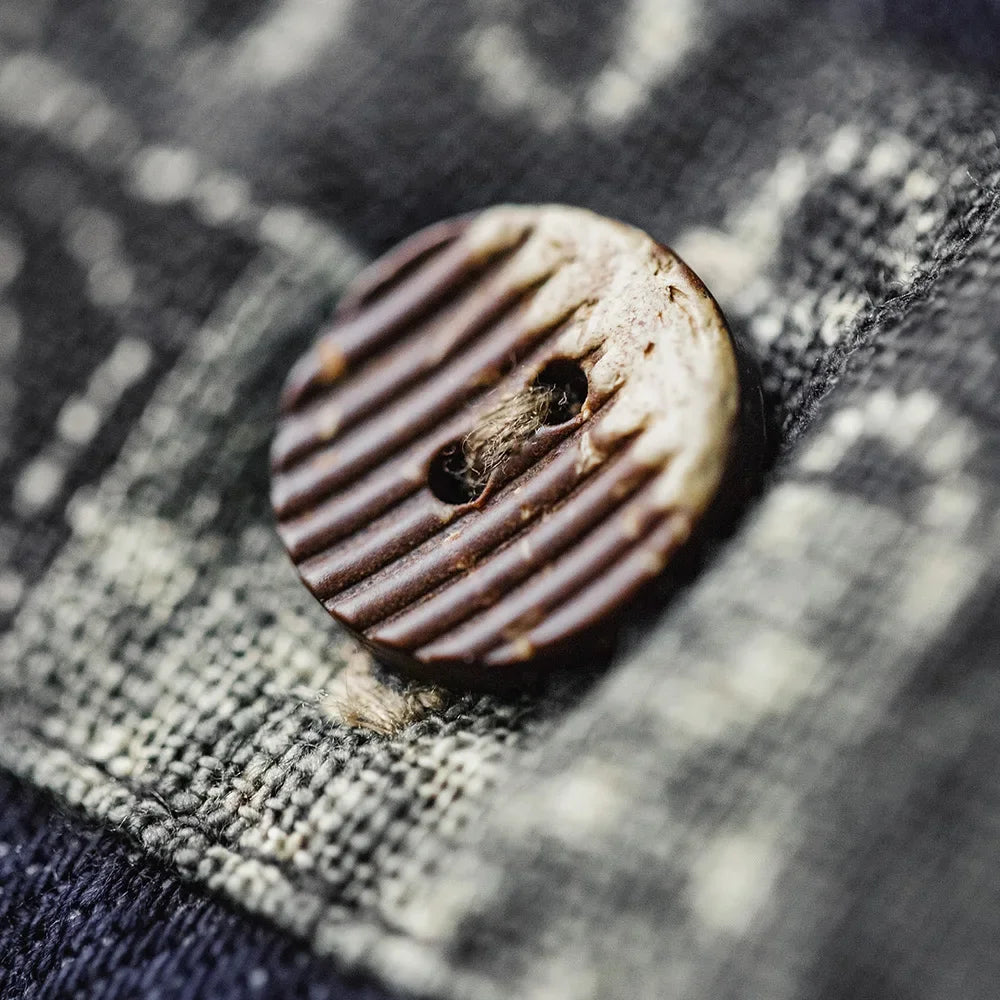 Maden Men's Summer Retro Boro Denim Short Sleeve Shirt Indigo Dyed Lapel Single Breasted Casual Overshirt Street Outfits Blouse