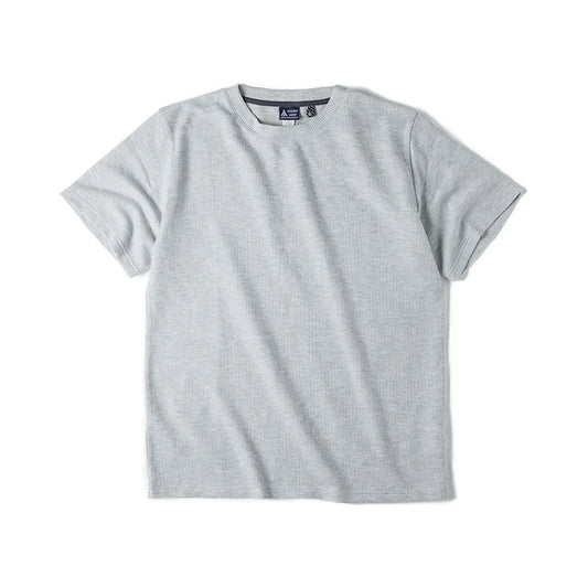 Maden Retro Knit Waffle Short Sleeve T-shirts for Men's Summer Round Neck Loose Fit Casual Tee Basic Solid Color Classic Tops