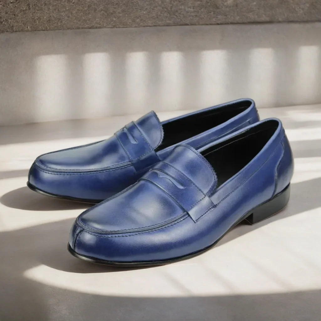 Driving Shoes Men's Loafer For Business Casual Daily Work Genuine Leather Elegant Finish Comfortable Handmade Blue Shoe New