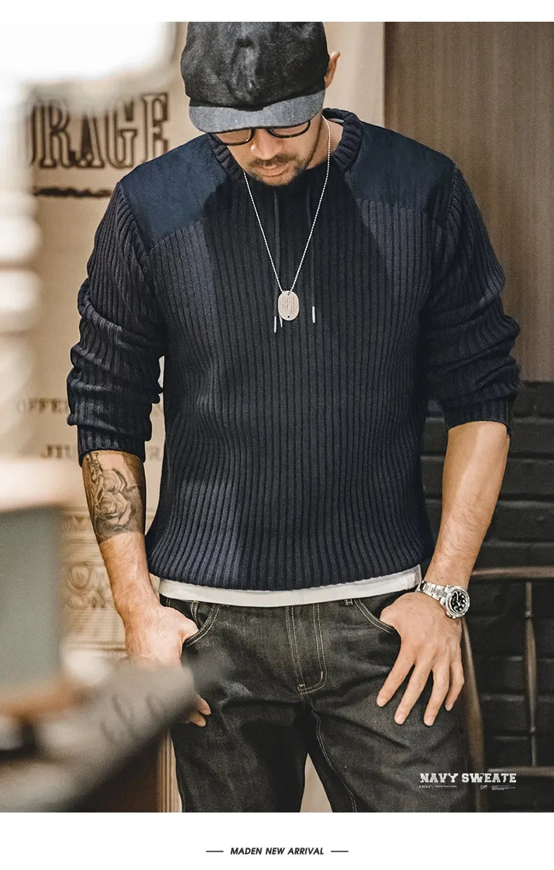 Slim Tactical Knit Sweater with Vertical Stripes