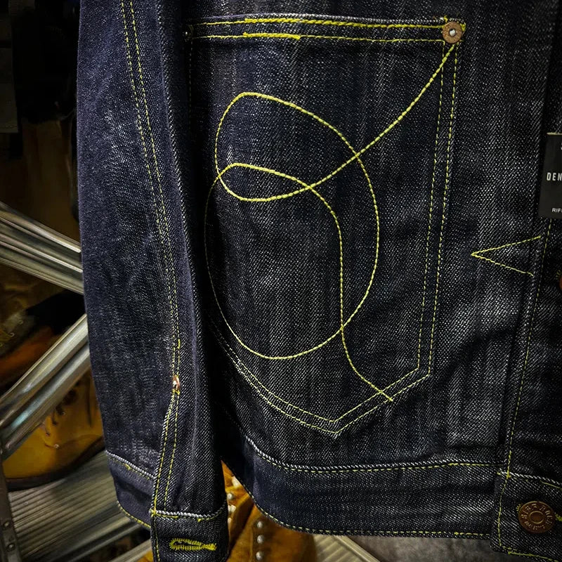 16 oz unstarched Black wood dyed red earthen denim jacket Heavy weight work shirt for fall and winter