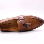 FELIX CHU Men's Genuine Leather Tassel Loafers Italian Luxury Fashion Slip-On Dress Shoes for Parties Weddings Casual Wear
