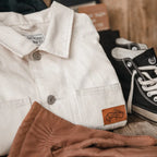 Maden Workwear French Vintage Square Neck White Denim Jacket Large Pocket Raglan Men's Top Early Autumn Coat