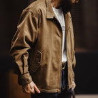 Maden Retro Corduroy Jacket with Stand-up Collar Zipper Flap Pockets Casual Solid Color Outwear for Men's Autumn Versatile Coat