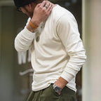 Maden Long-sleeved Henley Shirt for Men Three-button Classic Design Round Collar Beige Basic T-shirts Male Autumn Thin Tees