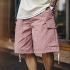 Maden Outdoor Quick-Dry Pink Cargo Shorts Men's Summer Lightweight Woven Elastic Waist Shorts Loose Straight Bottoms for Sports