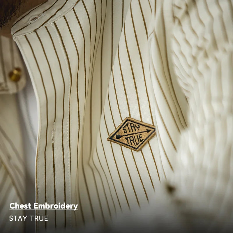 Maden Vintage Striped Long Sleeve Shirts Korea Styel Men's Loose Cotton Baseball Shirt Uncle Fu Male Clothes Plus Size Blouses