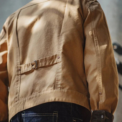 Maden Canvas Rancher Jackets with Collar Back Paris Button Khaki Denim Jacket for Men Vintage Heavyweight Pocket Fall Outerwear