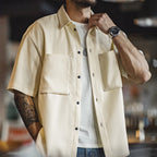 Maden Casual Oversize Drape No-iron Shirt with Pocket Textured Silhouette Short-sleeved Shirt for Men's Summer Tops