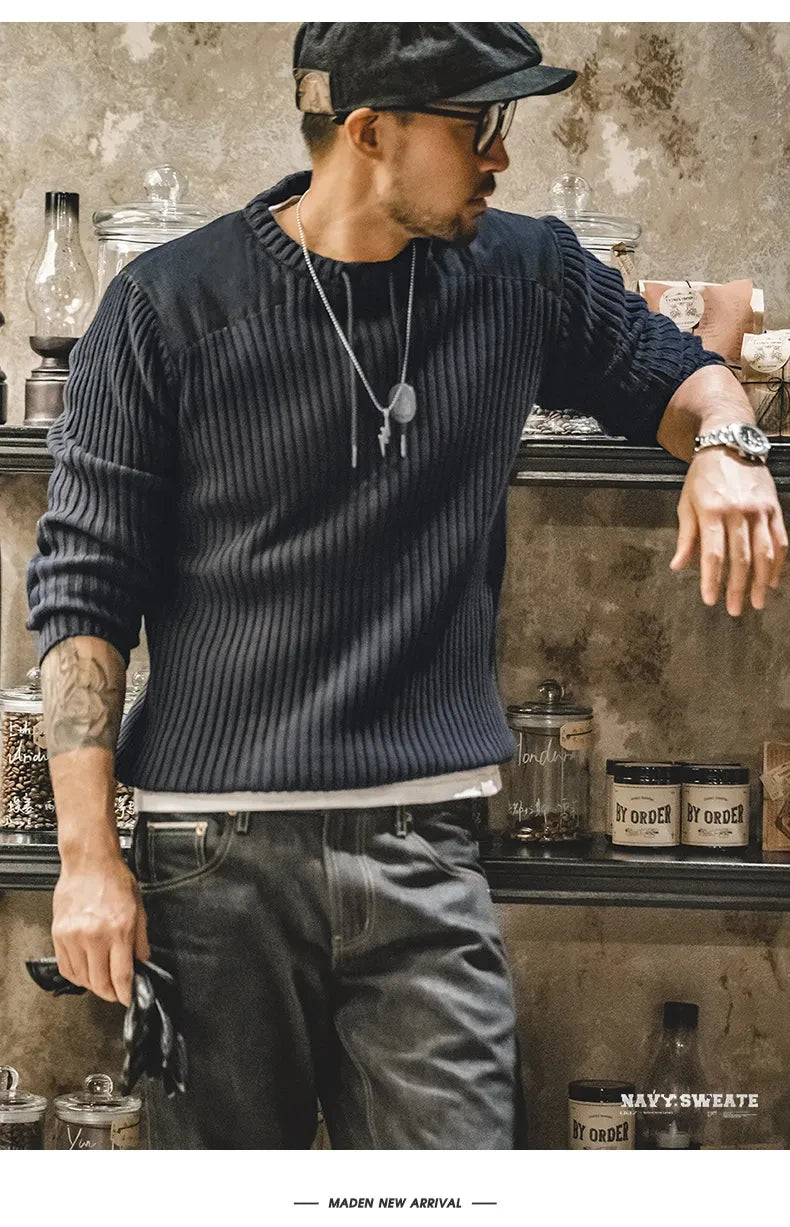 Slim Tactical Knit Sweater with Vertical Stripes