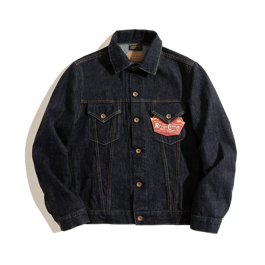 Maden Classic 14.8OZ Type III Jacket for Men Slim-fit Denim Jacket Exposed Seam Patch Pocket Design Vintage Washed Dark Blue