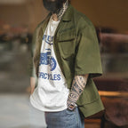 Maden Men Summer Vintage M42 Four Pocket Short Sleeve Shirts Cotton Green Loose Turn-down Collar Shirt Workwear Tops Male XL XXL