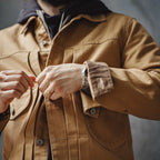 Maden Canvas Rancher Jackets with Collar Back Paris Button Khaki Denim Jacket for Men Vintage Heavyweight Pocket Fall Outerwear