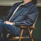 Maden Retro French Jacket Multi-Pocket Lapel Navy Heavyweight Single-breasted Hunting Coat for Men's Spring and Autumn Tops