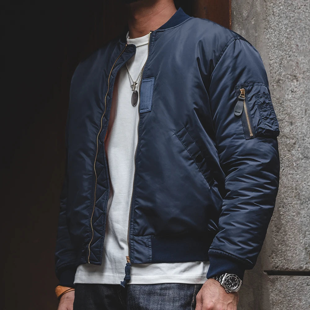 Maden MA1 Pilot Cotton Jacket Thickened Baseball Jacket Warm Padding Flight Coat Winter Brand Men's Clothing Green