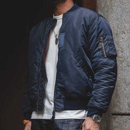 Maden MA1 Pilot Cotton Jacket Thickened Baseball Jacket Warm Padding Flight Coat Winter Brand Men's Clothing Green